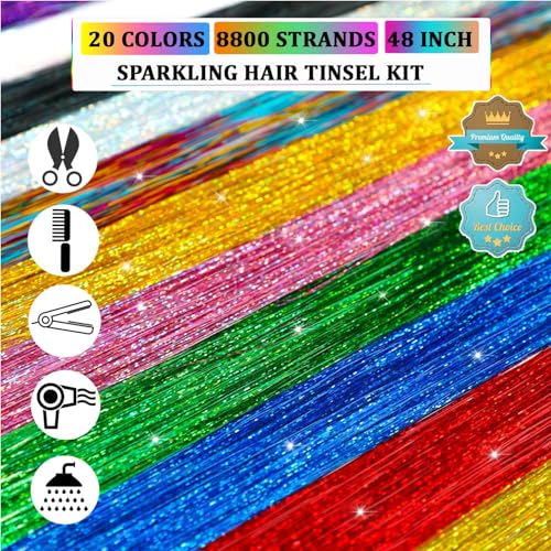 Hair Tinsel Kit 20 Colors 8800 Strands with Tools