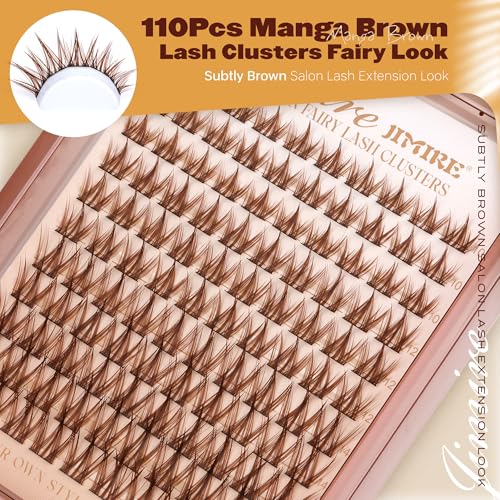 JIMIRE Brown Manga Cluster Lashes D - Natural Wispy Fake Eyelashes 10-16MM