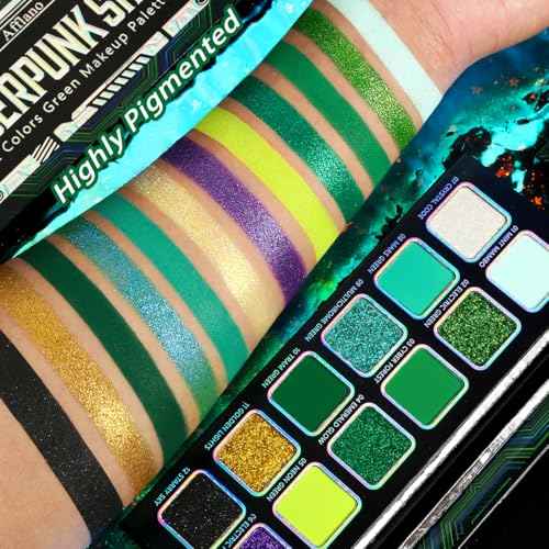 Afflano Multichrome Green Eyeshadow Palette, Color-Shifting Green Glitter Eyeshadow Pallet, Matte Chrome Eye Shadow Dark Forest green Makeup for Women Smokey Blue Brown Eyes Cosplay Party Daily Use