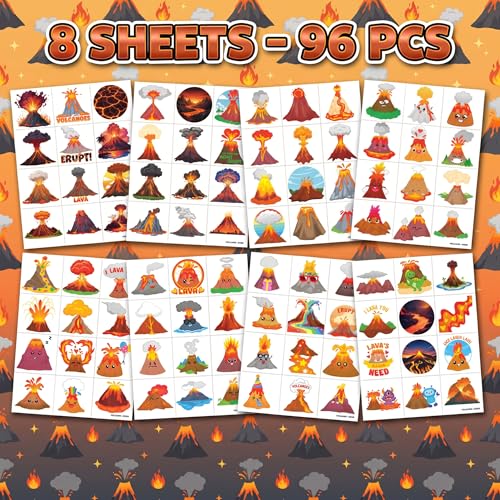 96 Piece Volcano Temporary Tattoos for Kids Party Favors