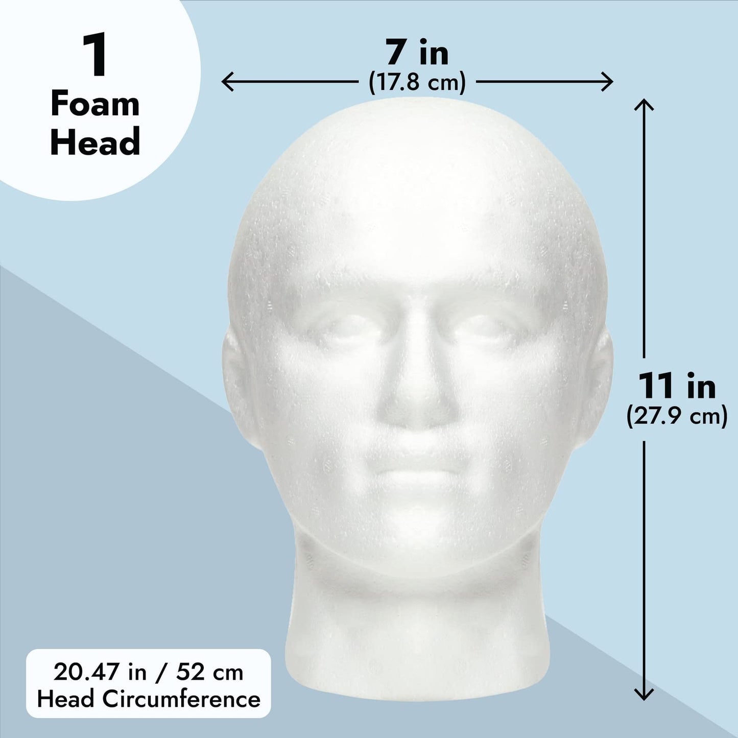 Juvale Male Foam Head Form, Mannequin Display for Masks, Hats, Wigs, Halloween Decoration (White, 9x11 in)