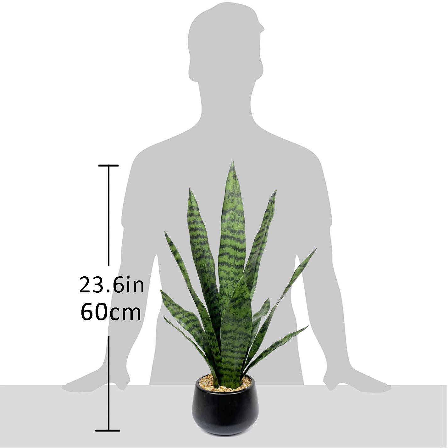 Ollain Artificial Snake Plant with Potted 23.6" Fake Plastic Sansevieria Faux Plants in Pot for Outdoor Window Box Verandah Planter Indoor Outside Home Garde Office Room Gardening Decoration