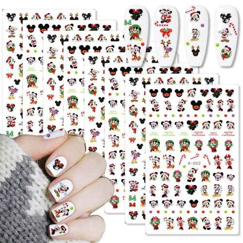 8 Sheets Christmas Nail Art Stickers Decals 3D Self Adhesive Xmas Nail Stickers Design Winter Cute Elk Candy Snowflake Nail Decals for Women DIY Manicure Tips Christmas Party Nail Decoration Supply