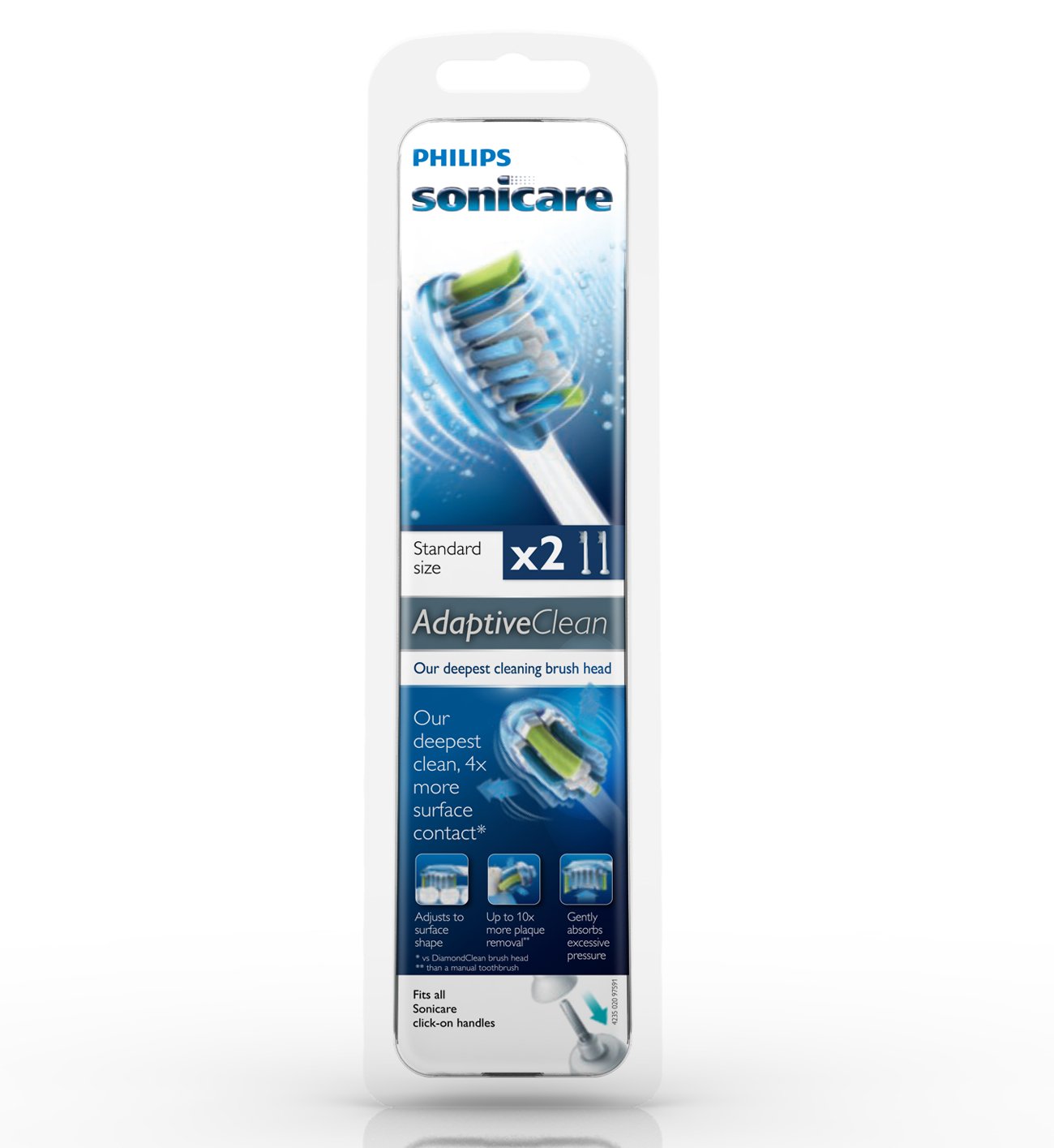 Genuine Philips Sonicare Adaptive Clean replacement toothbrush heads, HX9042/64, White 2-pk