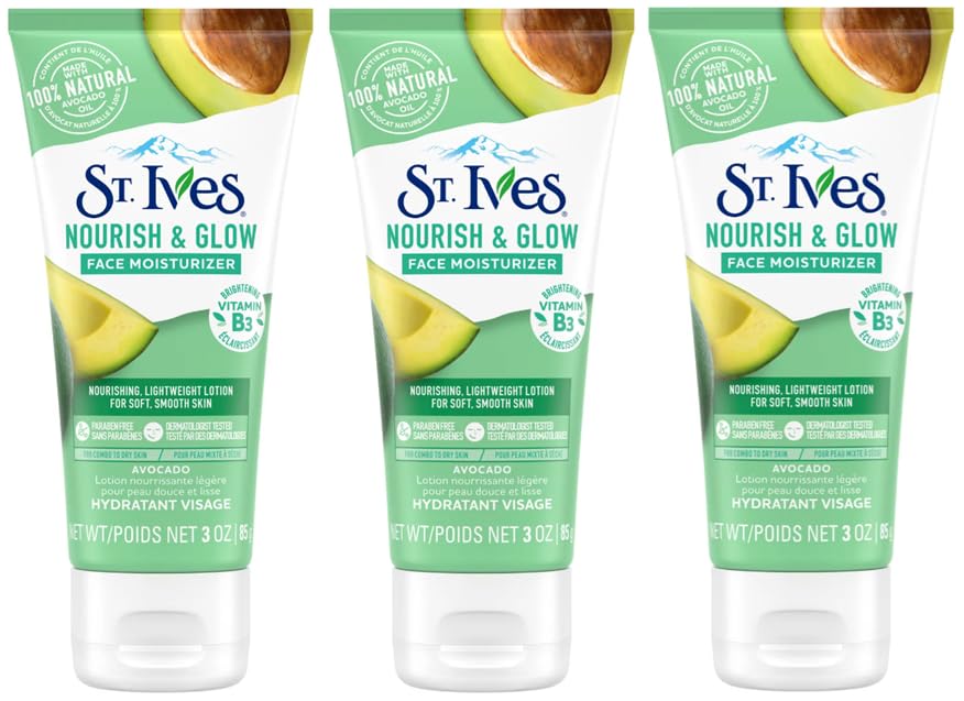 St. Ives Nourish & Glow Face Moisturizer Avocado with Vitamin B3, 3 Ounce (85g) - Pack of 3