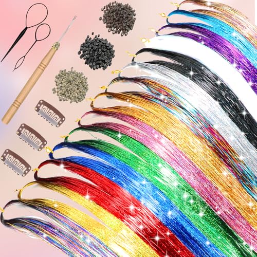 Hair Tinsel Kit 7600 Strands 16 Colors with Tools