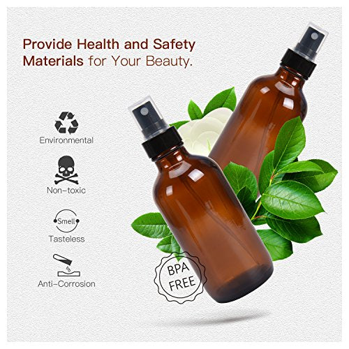 4oz Amber Glass Spray Bottles with Fine Mist Atomizers - 8 Pack