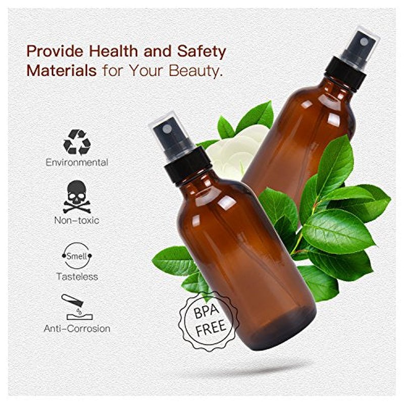 4oz Amber Glass Spray Bottles with Fine Mist Atomizers - 8 Pack