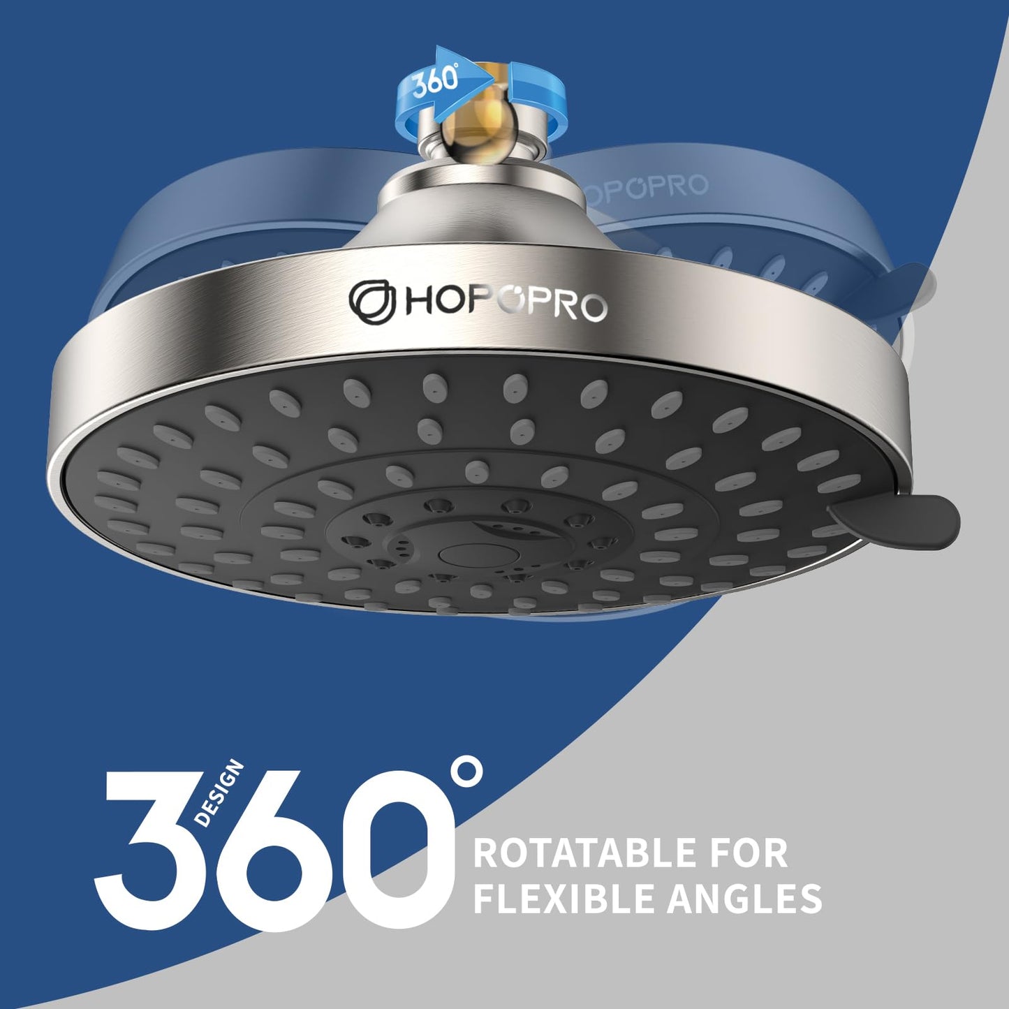 HOPOPRO 5-Mode High Pressure Shower Head - High Flow Fixed Showerheads Bathroom Rain Showerhead (6 Inch Brushed Nickel)