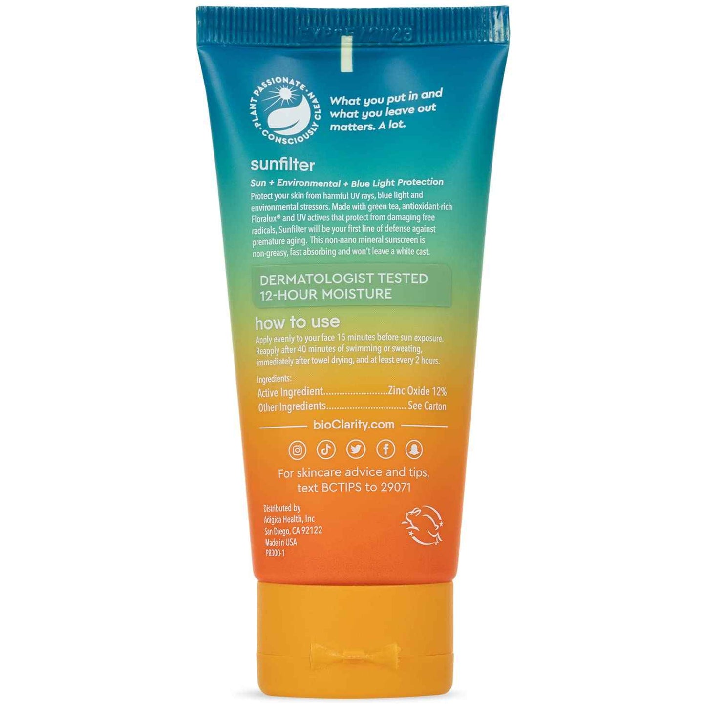 bioClarity SunFilter SPF 30 Mineral Sunscreen Face Lotion | Vegan & Reef Safe (Non-Nano 100% Mineral Zinc Oxide) | Water Resistant & Sweat-Proof