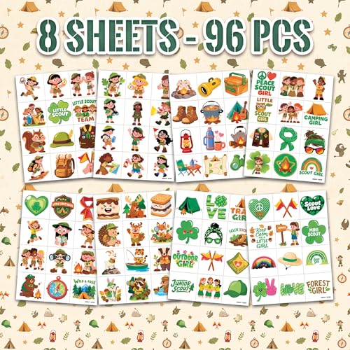 96 Pcs Scout Camping Temporary Tattoos for Kids