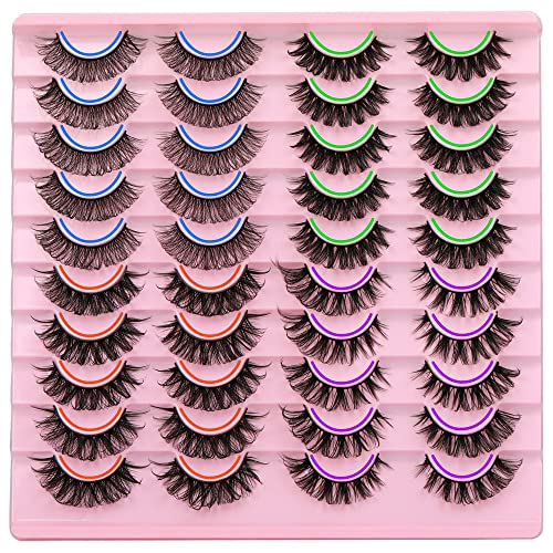 Focipeysa False Lashes Natural Look 14-17mm Fluffy Faux Mink Lashes D Curl Eyelashes Natural Lashes Strips Fake Lashes Pack 4 Styles Mixed Volume Eye Lashes 20 Pairs Multipack