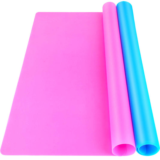 LEOBRO Silicone Mat for Resin Molds, 2 PCS 15.7" x 11.7" Playdough Mat, Silicone Sheet for Crafts Jewelry Resin Molds Mat, Nonstick Silicone Craft Mats for UV Resin, Paint, Clay, Blue & Rose Red