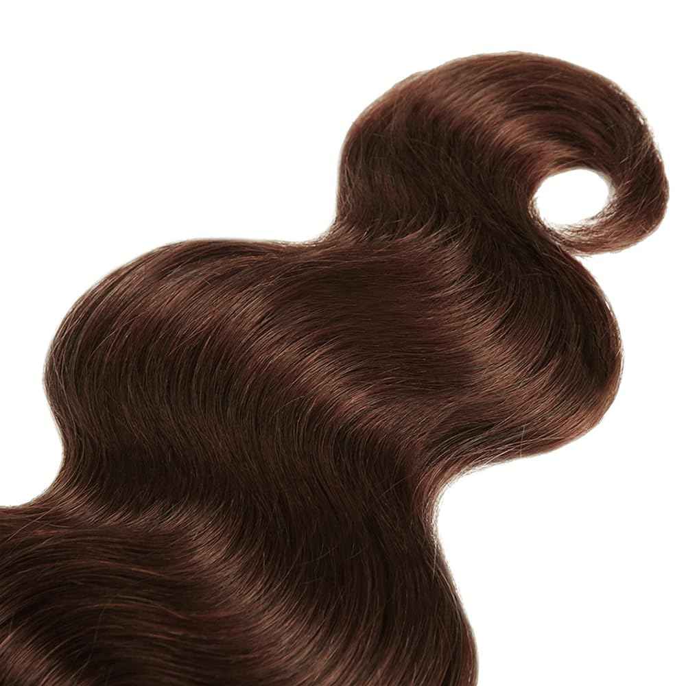 Color 4 Bundles Human Hair Dark Brown Body Wave Bundles Double Weft Brazilian Virgin Chocolate Brown Human Hair Extensions Silky and Soft for Black Women (10 12 14 inch 3 Bundles)