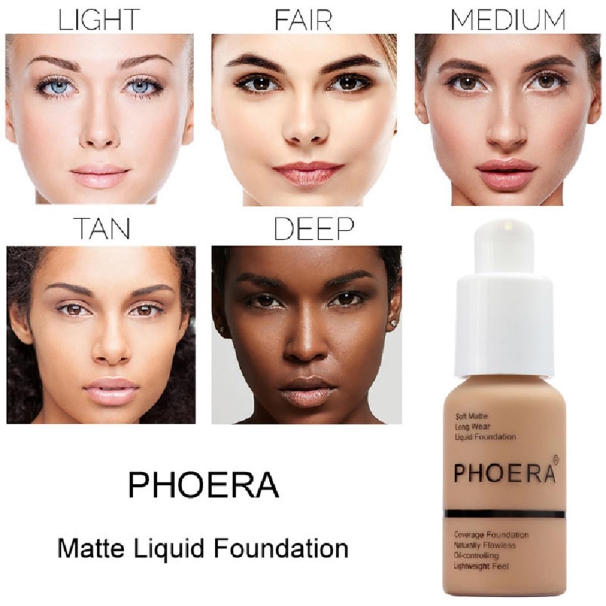 2 Pack PHOERA Foundation 103# Warm Peach and 104# Buff Beige,Flawless Soft Matte Liquid Foundation 24 HR Oil Control Concealer Foundation Makeup.