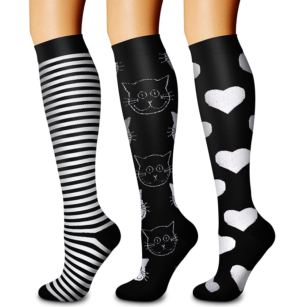 CHARMKING Compression Socks for Women & Men Circulation (3 Pairs) 15-20 mmHg is Best Athletic for Running, Flight Travel, Support, Cycling, Pregnant - Boost Performance, Durability (S/M, Multi 30)