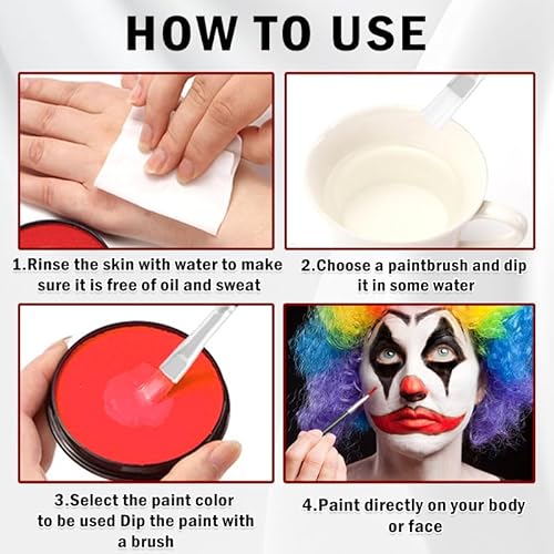 Clown Makeup Kit,Red Black and White Face Painting Kit Professional,Water Based Paint Halloween Makeup,Clown Face Paint for Kids and Adults,Zombie Joker Vampire Make up