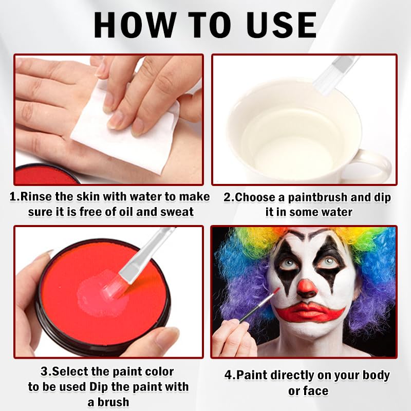 Clown Makeup Kit - Water Based Face Paint with Brushes