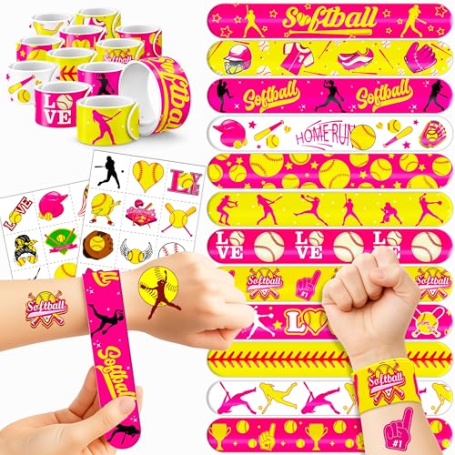Softball Party Favors Set - 48 Tattoos & 24 Slap Bracelets