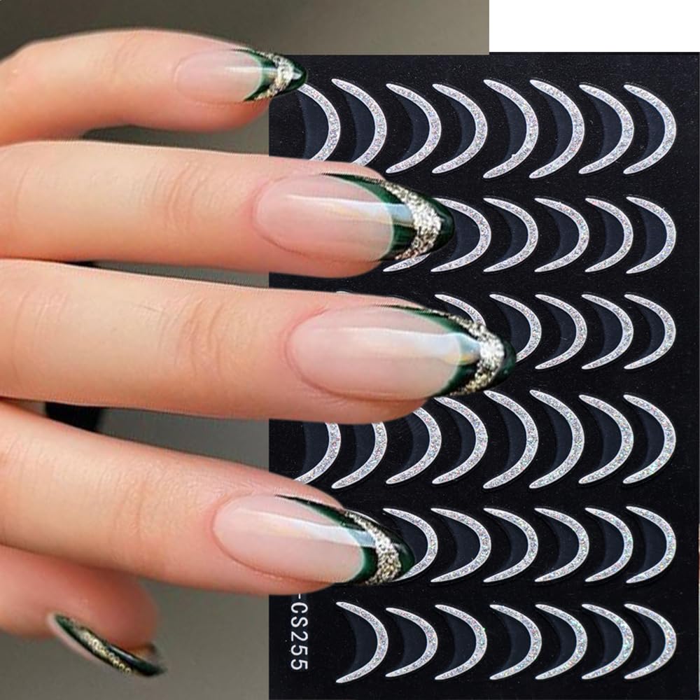 6 Sheets Line Nail Art Stickers Decals - French Black White Line Nail Stickers Self-Adhesive 3D Smile Wave Line Shape Designs Nail Art Supplies Sticker for Nail Art Decorations