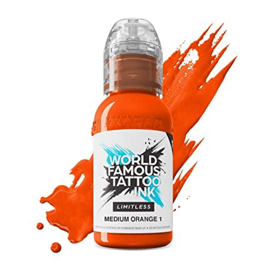 World Famous Tattoo Ink Limitless - Medium Orange 1 - Professional Tattoo Ink & Tattoo Supplies - Skin-Safe Permanent Tattooing in Bold Shades - Vegan & Non-Toxic (1 oz)