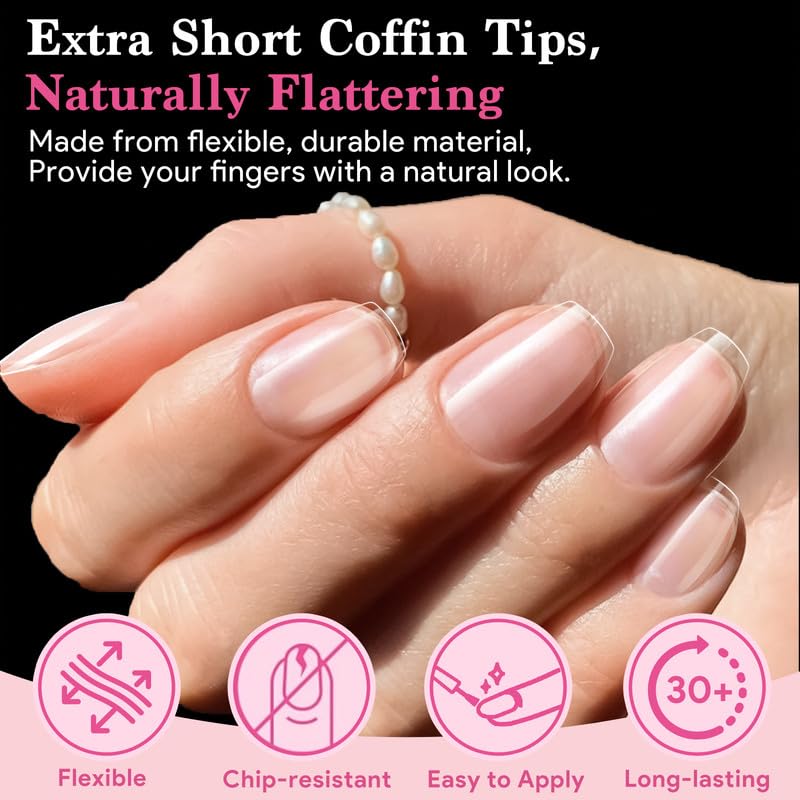 Extra Short Coffin False Nail Tips - 510 PCS Clear Gel Extensions