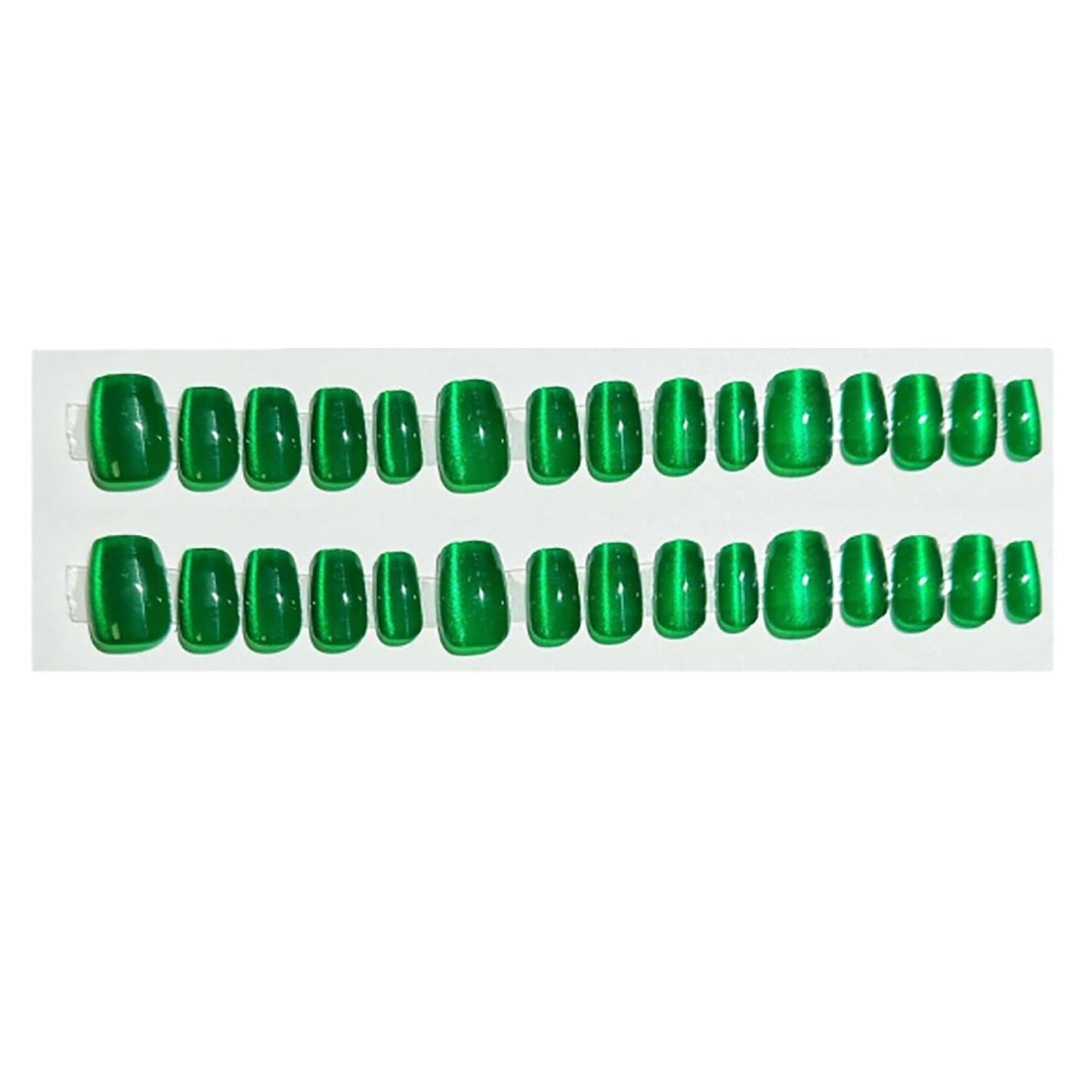 24 Pcs Cat Eyes Press on Nails Short Square RIICFDD Green Fake Nails Glitter Designs Press on Nail Glitter Cat Eyes Nails Glossy Spring Summer False Nails Full Cover Stick on Nails for Women Girls