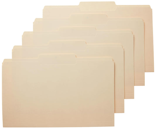 Amazon Basics File Folders, 1/3 Tabs in Assorted Positions, 8.5 x 14 Inch, Legal Size, Manila - Pack of 100