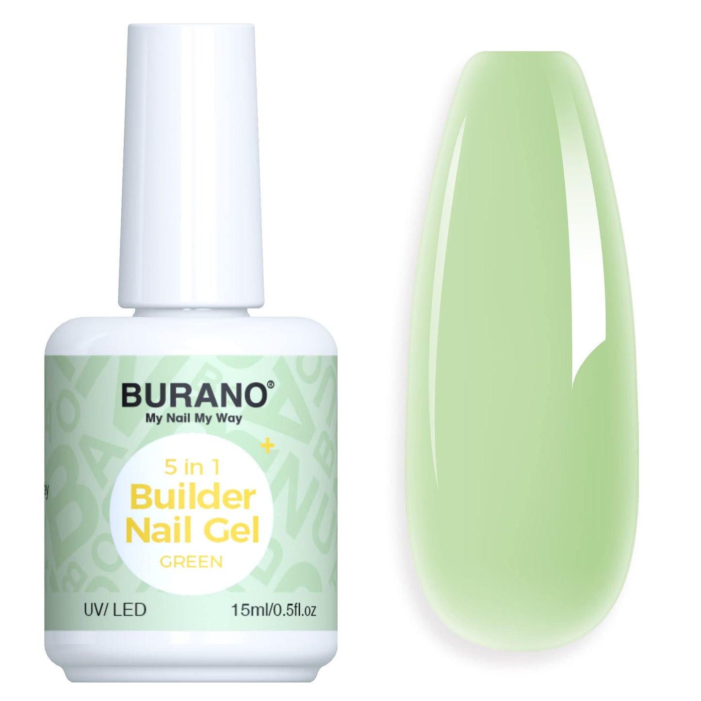 BURANO 5 in 1 Builder Base Gel 0.5 oz, Builder Gel for Nails Hard Gel Nail Extension Quick Building Gel, Builder Gel in a Bottle for Nail Pro & Beginner (Green)