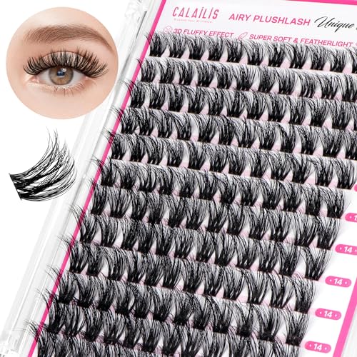 CALAILIS Lash Clusters Wispy 3D Fluffy Cluster Eyelash Extensions 144Pcs Multi-Layered Natural DIY Eyelash Clusters Soft and Reusable Volume Individual Cluster Lashes (10, 10-16MIX)