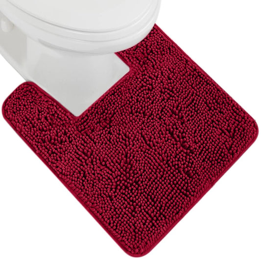 Gorilla Grip Plush Absorbent Shaggy Chenille Bath Rug Mat for Toilet Base with Rubber Backing, Machine Washable, Microfiber Bathroom Contour Mats for Toilets, Bath Room Decor, Square, 22.5x19.5, Red