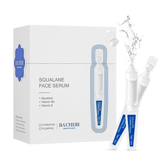 BACHERI Squalane Serum for Face # 15 Pcs/Box, with Vitamin E, Vitamin B5 and Vitamin A derivative, Moisturizing Serum Soft Ampoules to Smooth Dry and Sensitive Skin