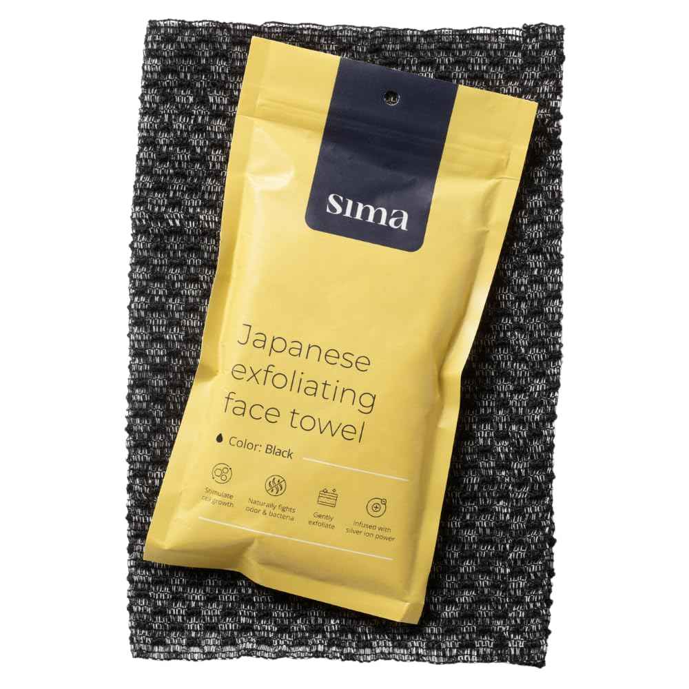 Exfoliating Washcloth Face & Body Scrub Towel - Japanese Exfoliating Towel with Hexagon Fibers, Body Scrubber with 2 Sides for Scrubbing & Washing (Black, 27cm x 35cm)