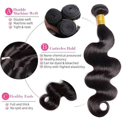 MsSunlight 12A Body Wave Bundles Human Hair 12 14 16 18 Inch Human Hair Bundles 100% Unprocessed Brazilian Virgin Hair 4 Bundles Quick Weave Deals Human Hair Extensions for Women Natural Color