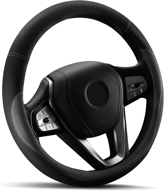 HOTOR Car Steering Wheel Cover - Universal Car Accessory for Diverse Cars, Durable Leather Cover with Anti-Slip Lining, for Steering Wheel with a Diameter of 14.5"-15",Gray