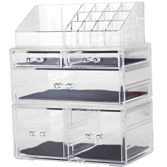 Sooyee Makeup Organizer,Acrylic Cosmetic Organizer Storage Drawers Jewelry and Cosmetic Display Cases Box(5 Drawers 7 Tiers) 3 Pieces Stackable,Clear