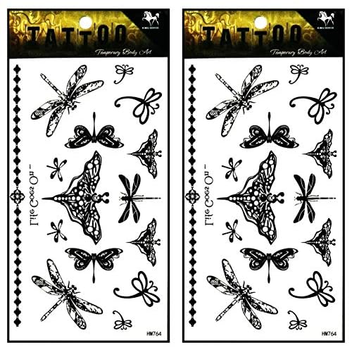Tattoos 2 Sheets Butterfly dragonfly Vine Chain Necklace Art Fantasy 3D Tattoo Waterproof Stickers Removable Temporary Body Arm Fake Art Sticker Party
