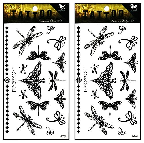 Waterproof Temporary Tattoo Stickers - Butterfly & Dragonfly 2 Sheets