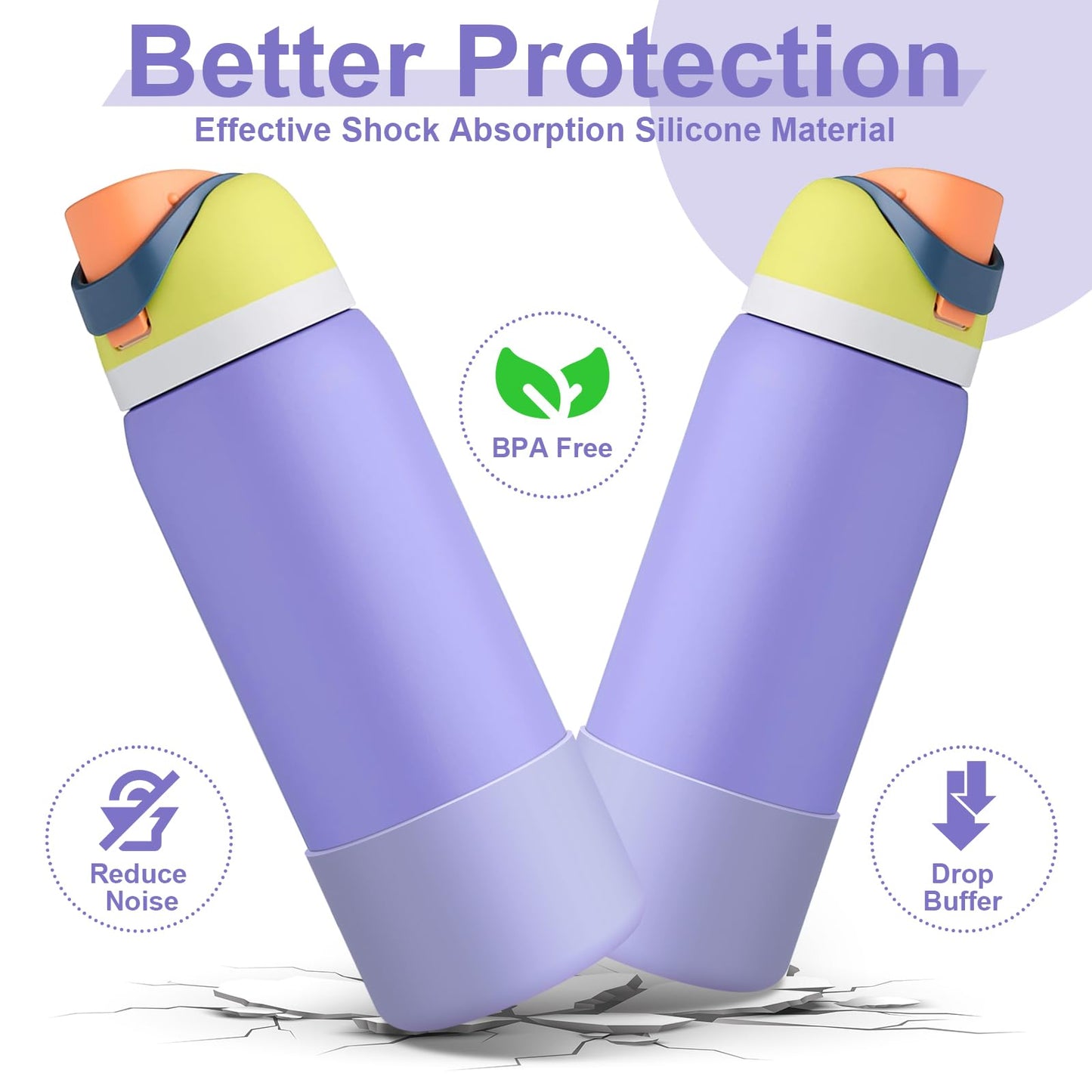 Alwenid 2PCS Silicone Water Bottle Boot for Owala 40 Oz, Anti-Slip Protective Sleeve Bottom Bumper Protector for FreeSip, Twist, and Flip Stainless Steel Water Bottles (Purple)