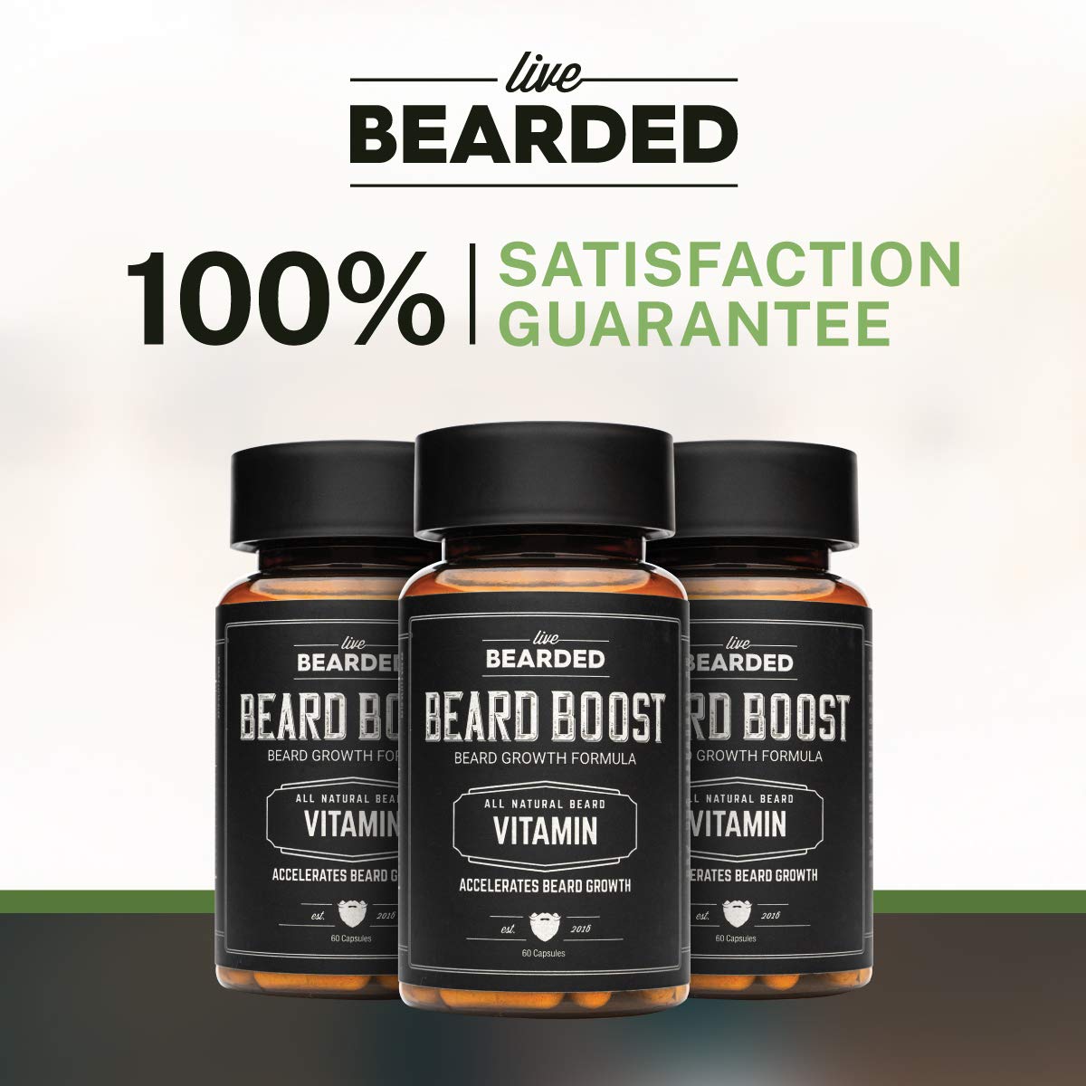 Live Bearded: Beard Boost - Beard Hair Growth Multivitamins with Biotin 10,000mcg, Vitamin C, Vitamin E and Zinc - 30-Day Supply - Thick, Strong, Full Beard Growth Support - Made in The USA