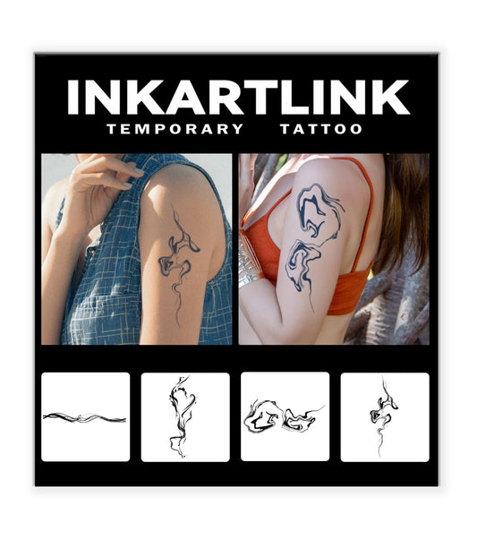 INKARTLINK 4 Sheets Temporary Tattoos, Semi-Permanent Tattoo, Fake tattoos, 1-2 Weeks Tattoo, For the Mature and Elegant Women, Abstract Art Lines Tattoos Temporary.