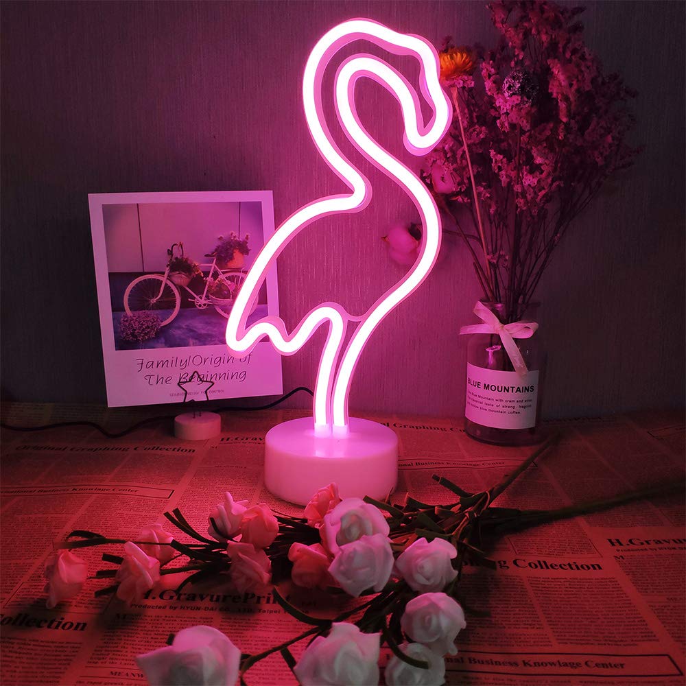 2 Packs Decoration Neon Signs Light Pink Flamingo and Green Palm Tree Neon Wall Decor Lights USB/Battery Powered Neon Lights for Bedroom Girls Kids Birthday Party Christmas (Flamingo&Palm Tree)