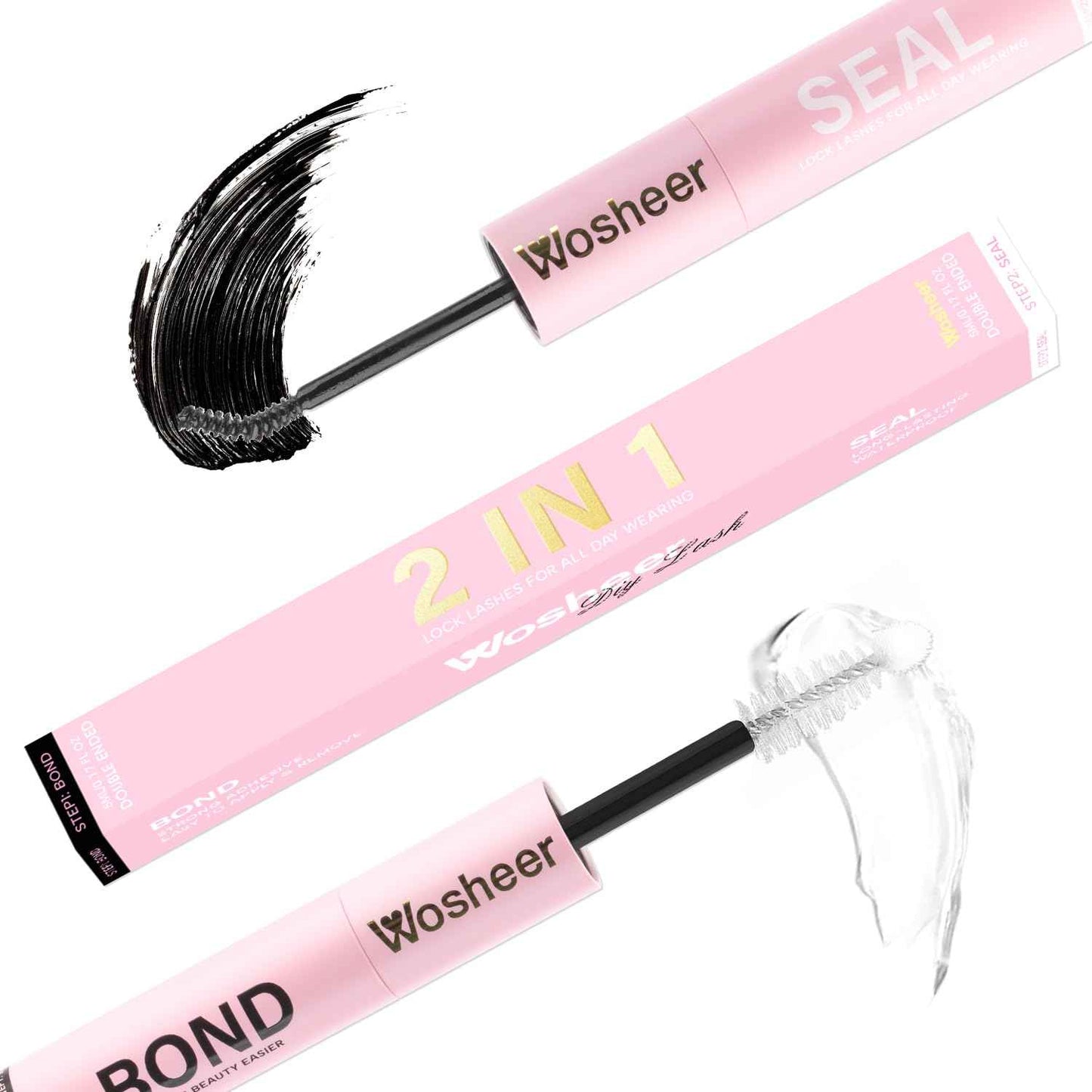 WOSHEER Lash Glue Bond and Seal Waterproof Long Lasting Strong Hold 2 in 1 Eyelash Glue Lash Bond and Seal Cluster Eyelash Bond and Seal for DIY Lash Extensions - Black