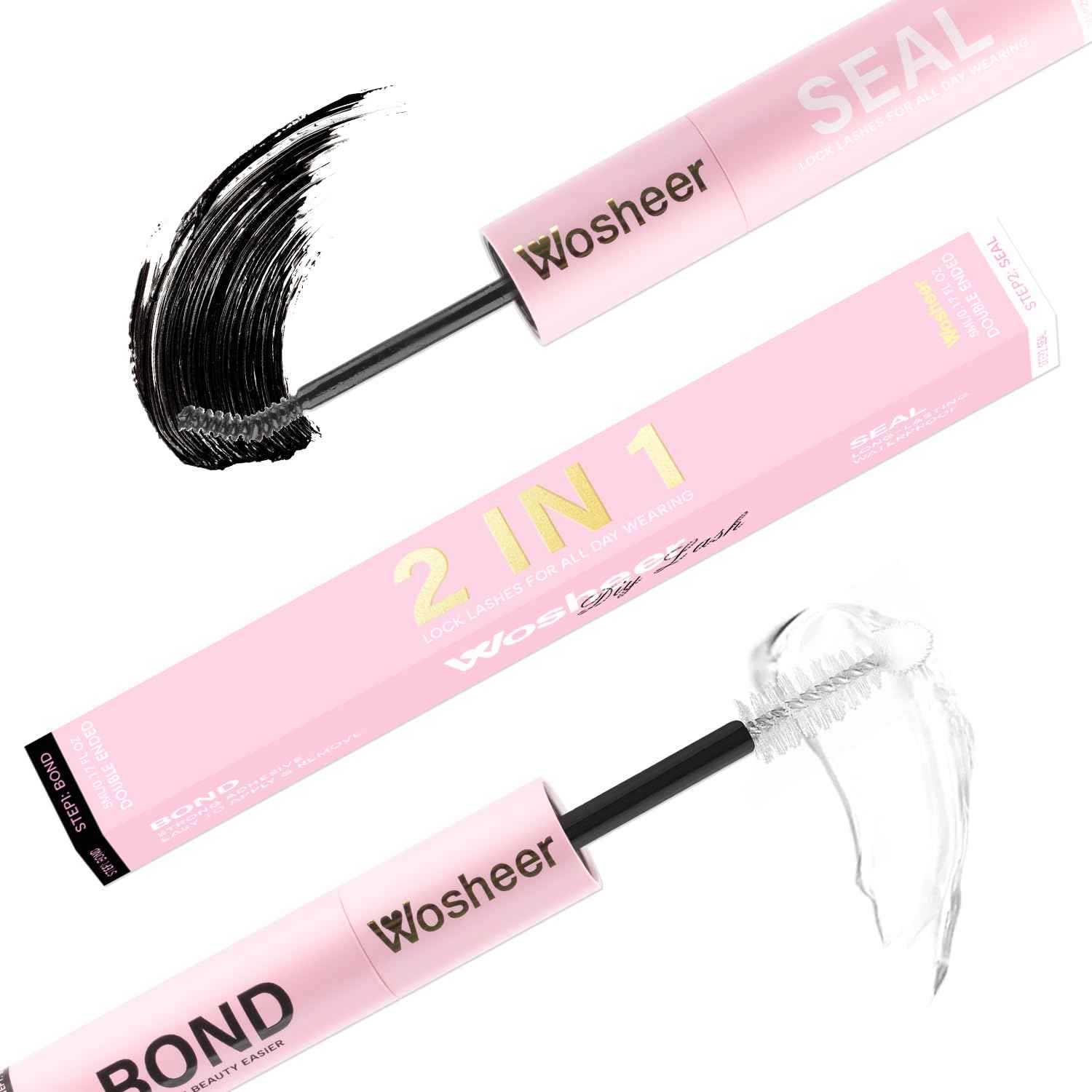WOSHEER Lash Glue Bond and Seal Waterproof Long Lasting Strong Hold 2 in 1 Eyelash Glue Lash Bond and Seal Cluster Eyelash Bond and Seal for DIY Lash Extensions - Black