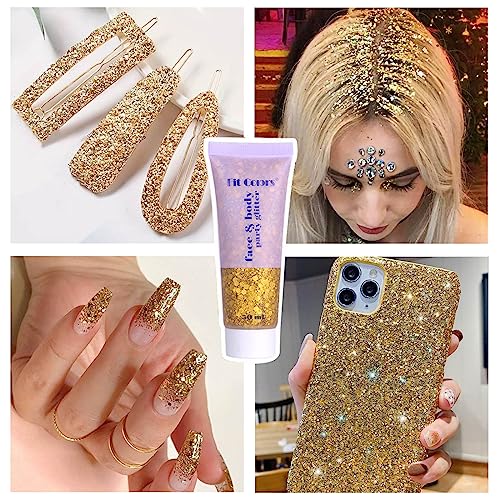 Gold Glitter Gel & Face Gems Rhinestones Makeup Set