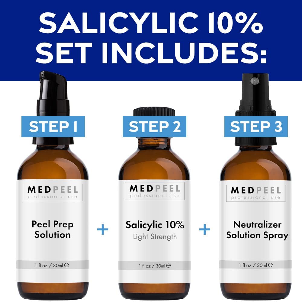 MedPeel Salicylic Acid 10% Essential Peel Kit, Includes Peel, Prep, Neutralizer, Light Strength Professional Grade Chemical Face Peel, Perfect for Beginners and to Exfoliate Skin, 1oz/30ml (Kit of 3)