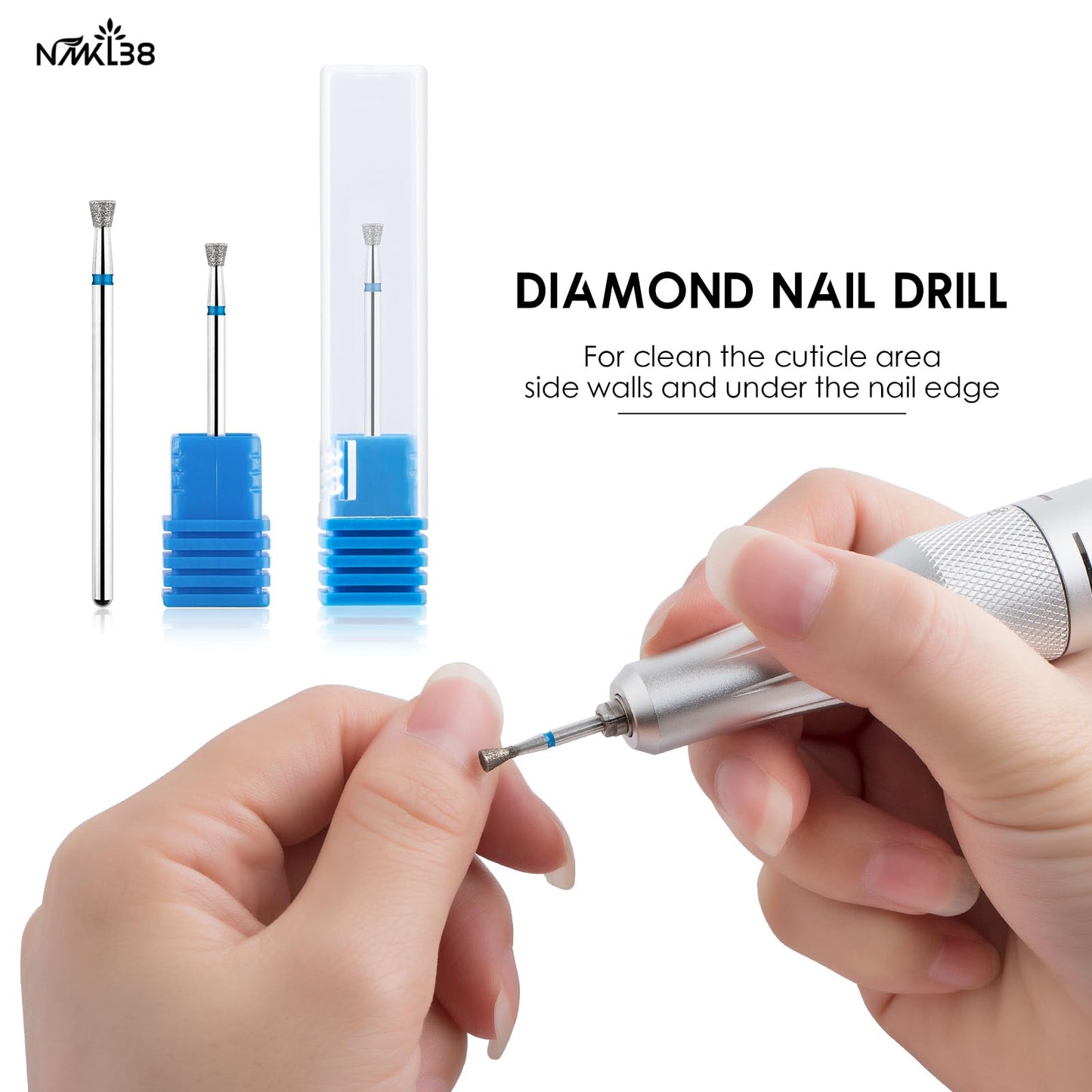 NMKL38 Tapered Diamond Nail Drill Bit Professional Cuticle Remove Tools for Acrylic Gel Nails Dry Manicure Pedicure