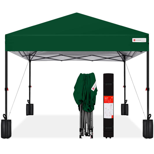 Best Choice Products 8x8ft 1-Person Setup Pop Up Canopy Tent Instant Portable Shelter w/ 1-Button Push, Case, 4 Weight Bags - Forest Green