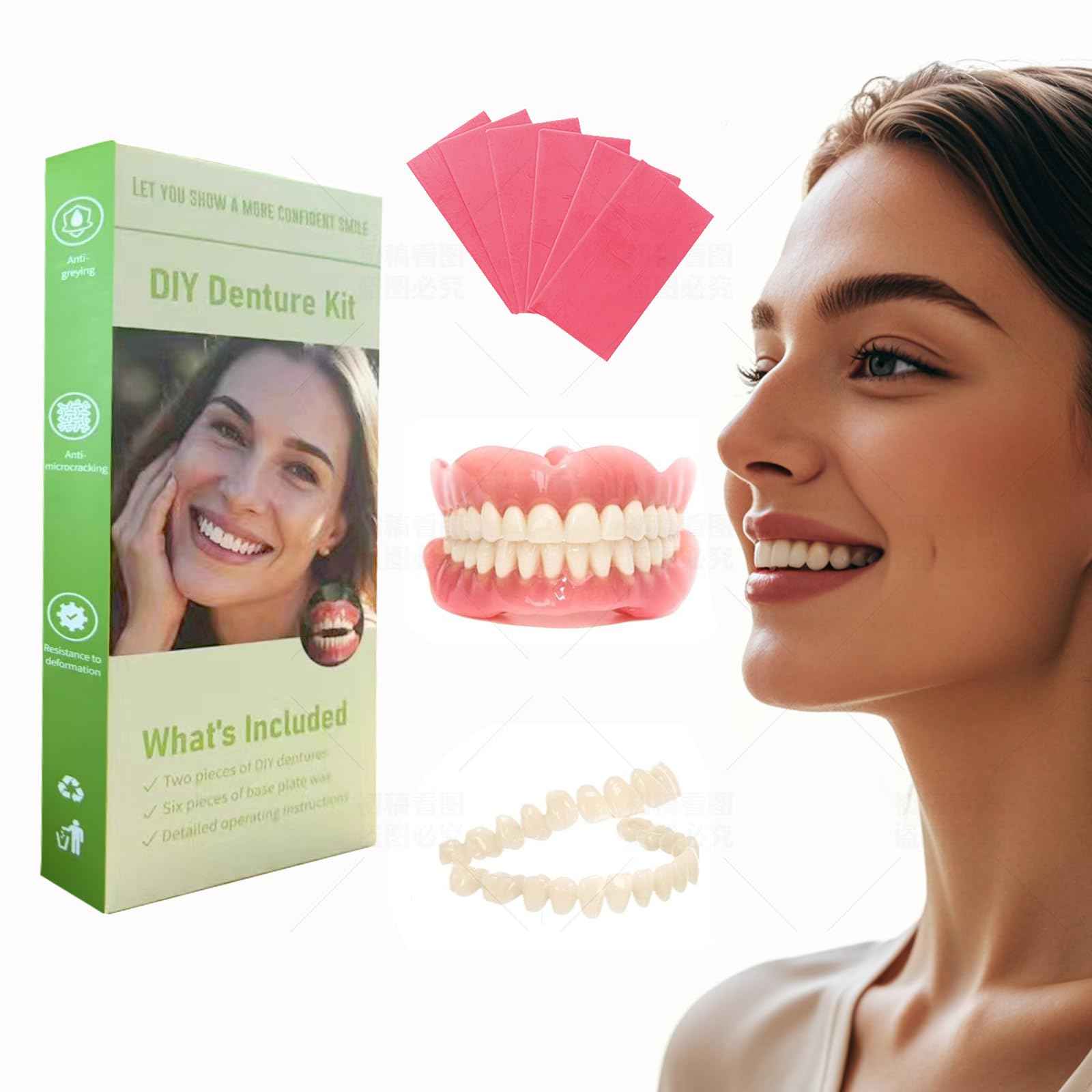 DIY Denture Kit - Top & Bottom Fake Teeth with Comfort Fit for Everyday Use, Natural-Looking Emergency Replacement Solution (Universal Sizing)-XX05