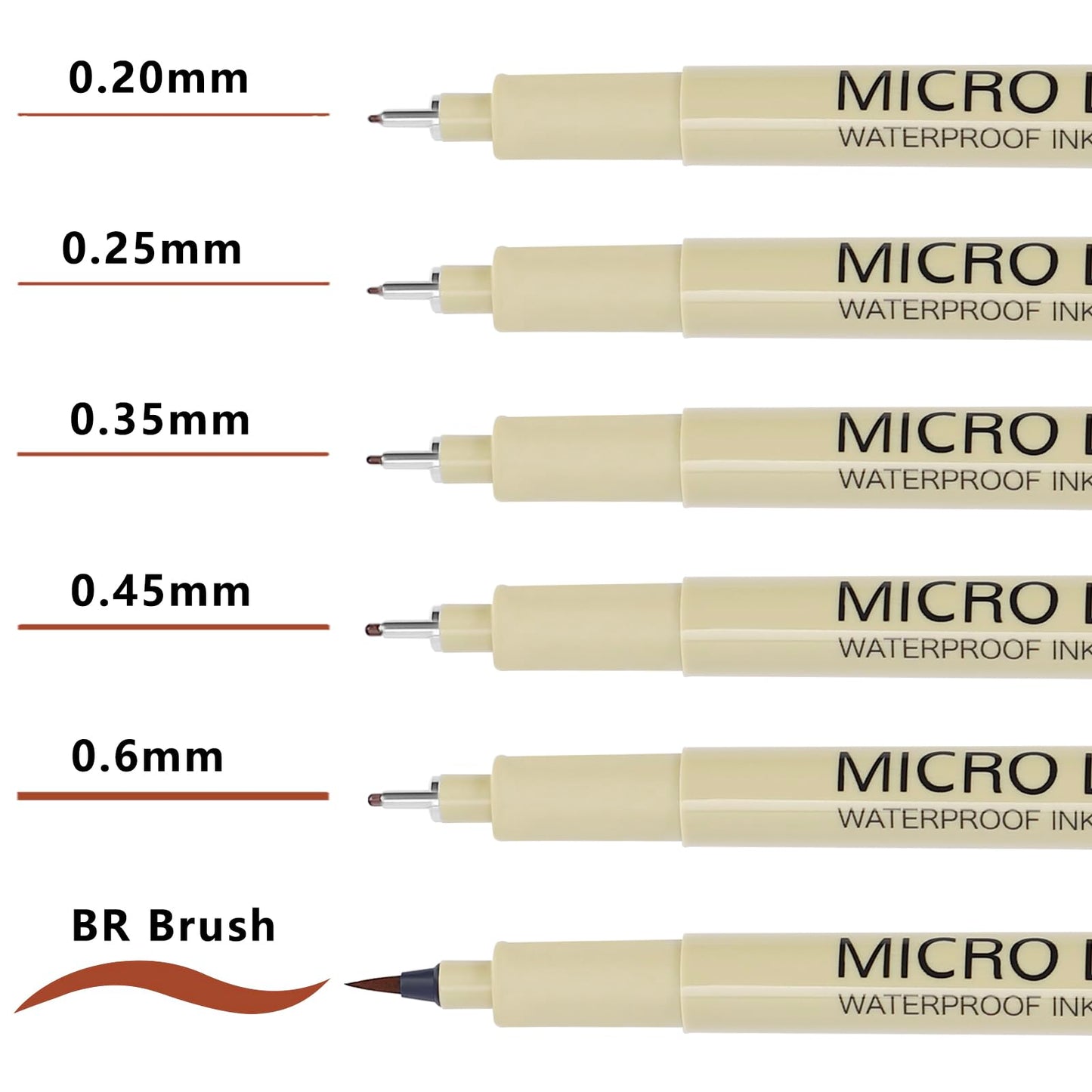 Micro Fineliner Drawing Art Pens: 6 Sepia Fine Line Waterproof Ink Set Artist Supplies Brown Archival Inking Marker Liner Sketch Outline Manga Sketching Watercolor Zentangle Kit Teen Girl Stuff